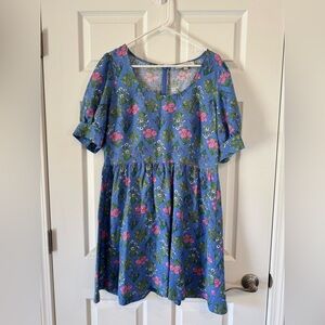 LOFT Blue Floral Dress with Pink and Green Details